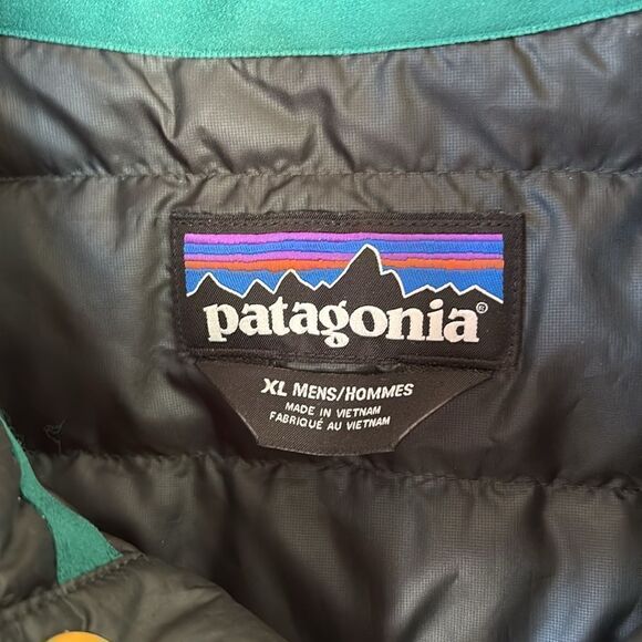 Patagonia Down‎ Snap T Pullover Puffer Coat Jacket Green Yellow Mens XL - Picture 7 of 7